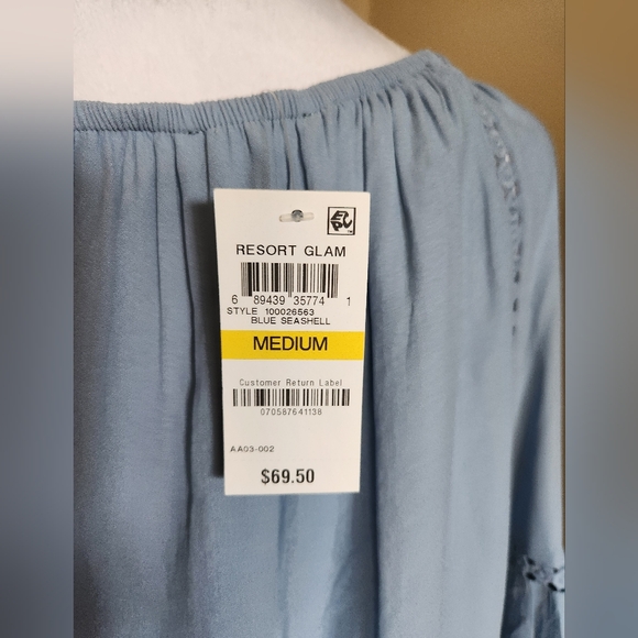 INC International Concepts Women's Ruffled Crochet-Trim Top, Blue, Size Medium - Picture 5 of 8